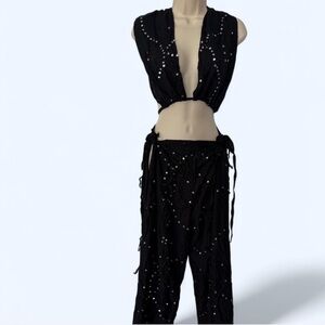 Black boho wrap top and pants set #festivalvibes